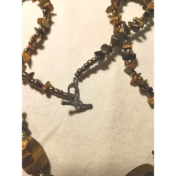 Tiger's Eye Stone Natural Pearl 925 Sterling Silver Necklace Pendant 22 In. - Picture 4 of 7